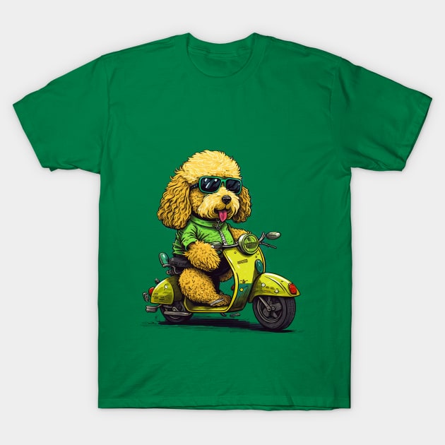 BMF Golden Doodle Riding Scooter T-Shirt by Bee's Pickled Art